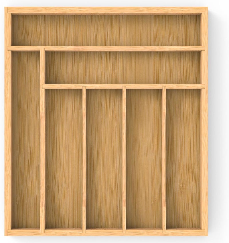 FoverOne Bamboo Silverware Organizer Drawer Tray, 7-Compartment Utensil Drawer Organizer for Kitchen & Office, Flatware Holder for Forks, Spoons, Cutlery - Image 1
